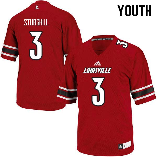Youth Louisville Cardinals #3 Cornelius Sturghill College Football Jerseys Sale-Red